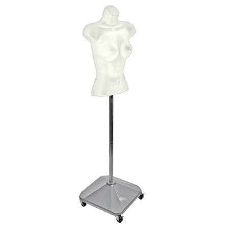 AZAR DISPLAYS White Plastic Female Bust on Wheeled Plastic Base 900505-WHT